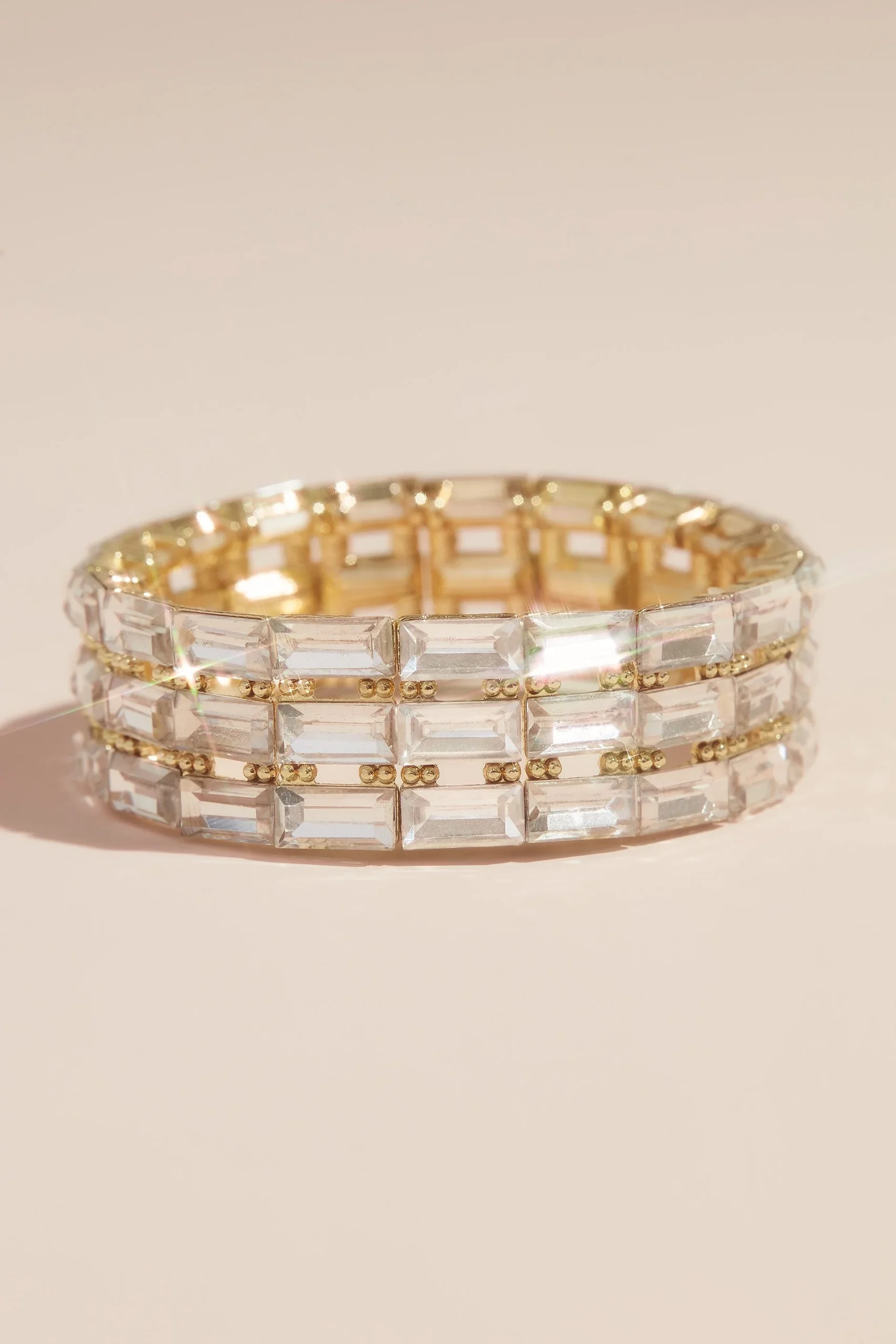 Triple Row Crystal Baguette Stretch Bracelet