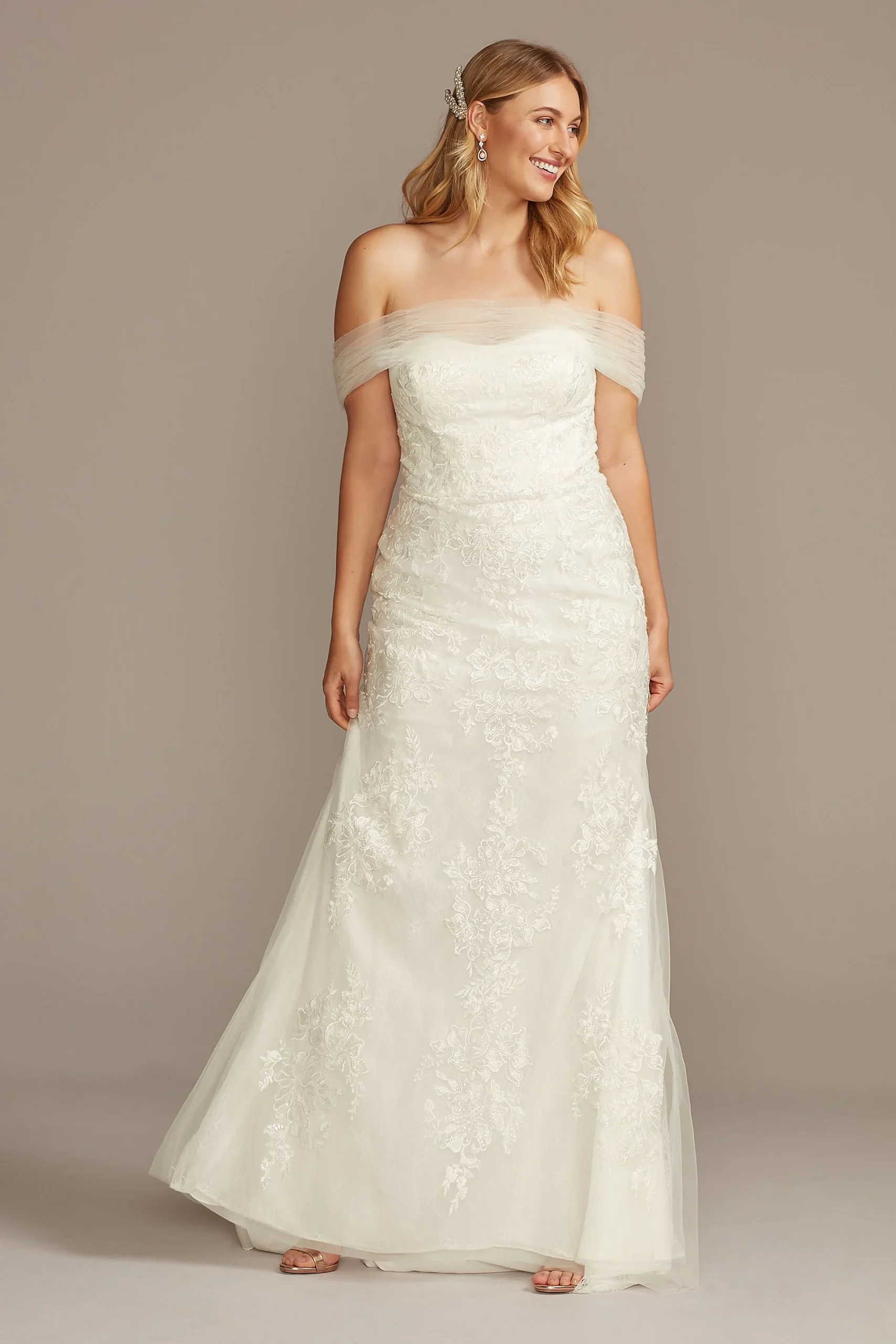 Tulle and Floral Off-the-Shoulder Wedding Dress