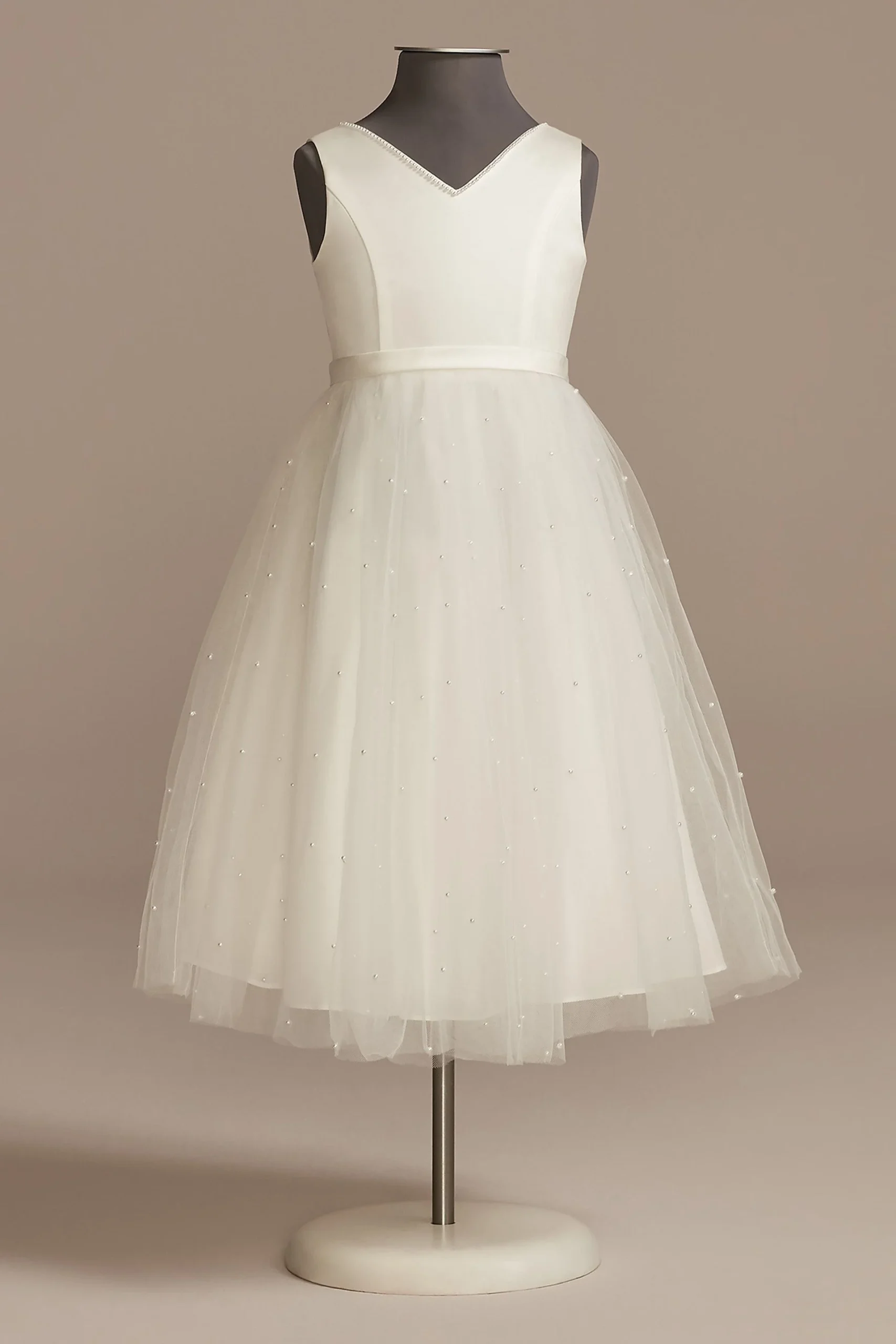 Tulle Flower Girl Dress with Pearls and Bow