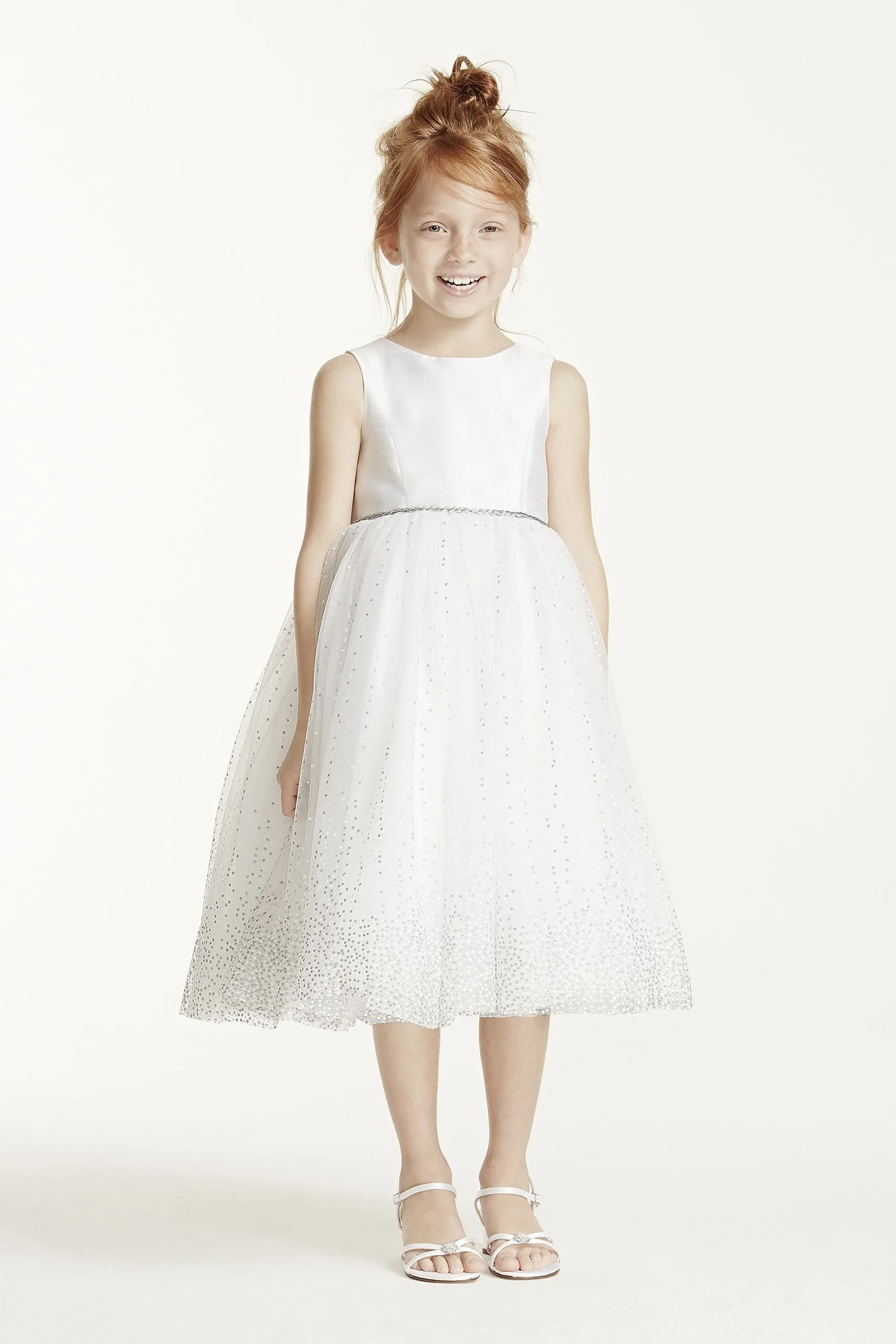 Tulle Tea Length Gown with Metallic Shimmer Detail