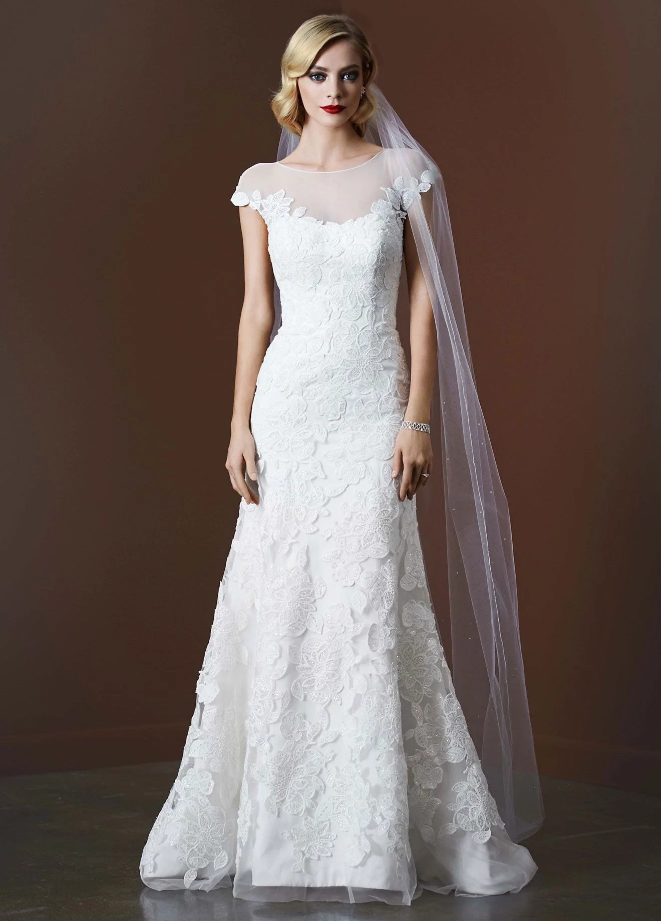 Tulle Trumpet Wedding Gown with Illusion Neckline