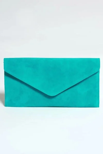 Turquoise Suede Envelope Luxe Clutch Bag - Laura