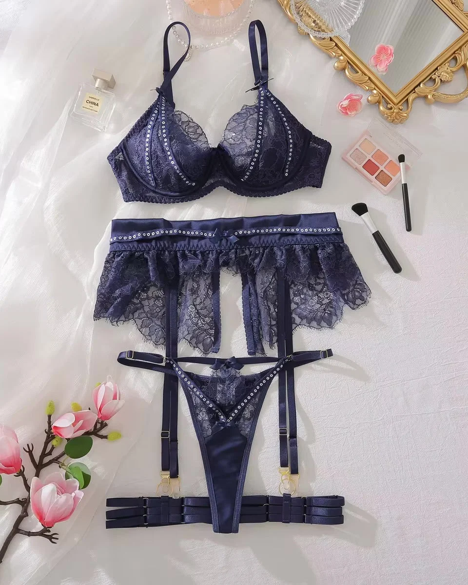 Twilight Hour - Shimmering Navy Blue Lingerie Set