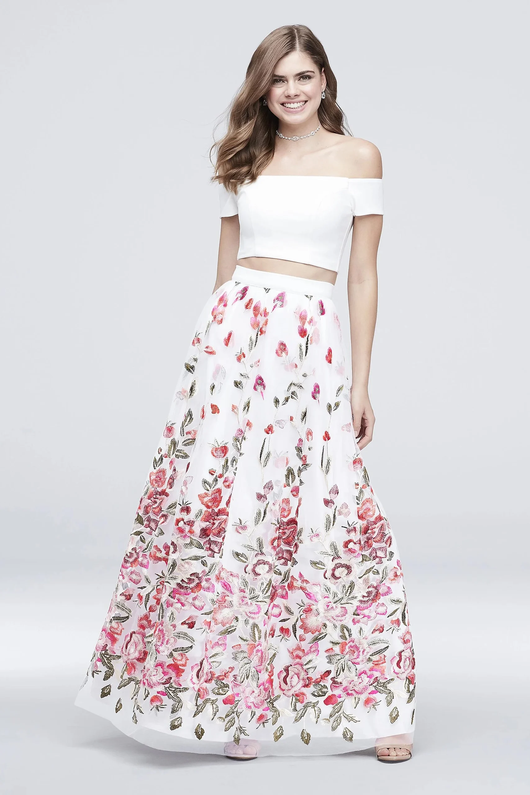 Two-Piece Ball Gown with Embroidered Skirt