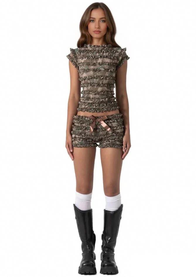 Two Piece Ruffled Girly Rave Outfit