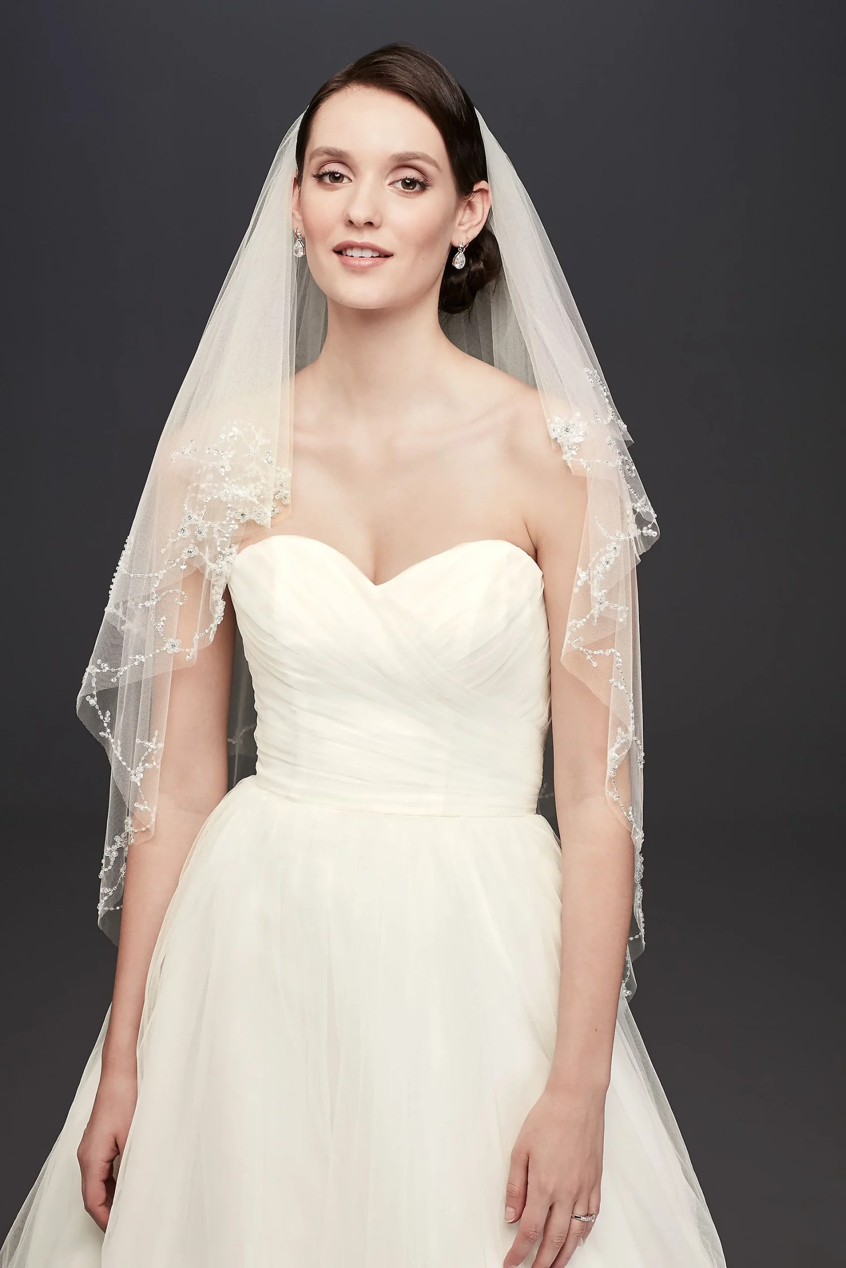 Two Tier Mid Length Veil with Beaded Edge