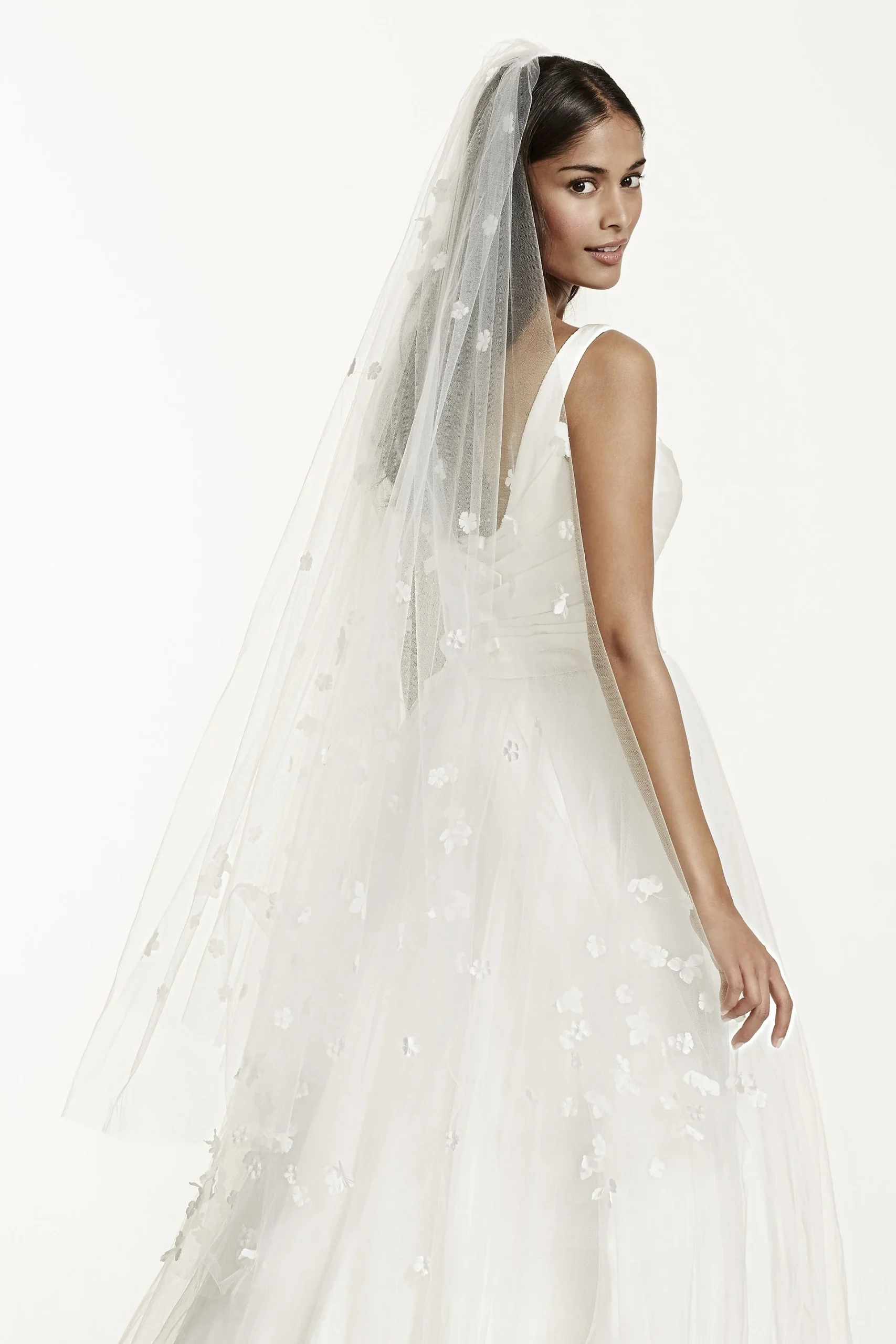 Two Tier Veil with Scattered 3D Floral Detail