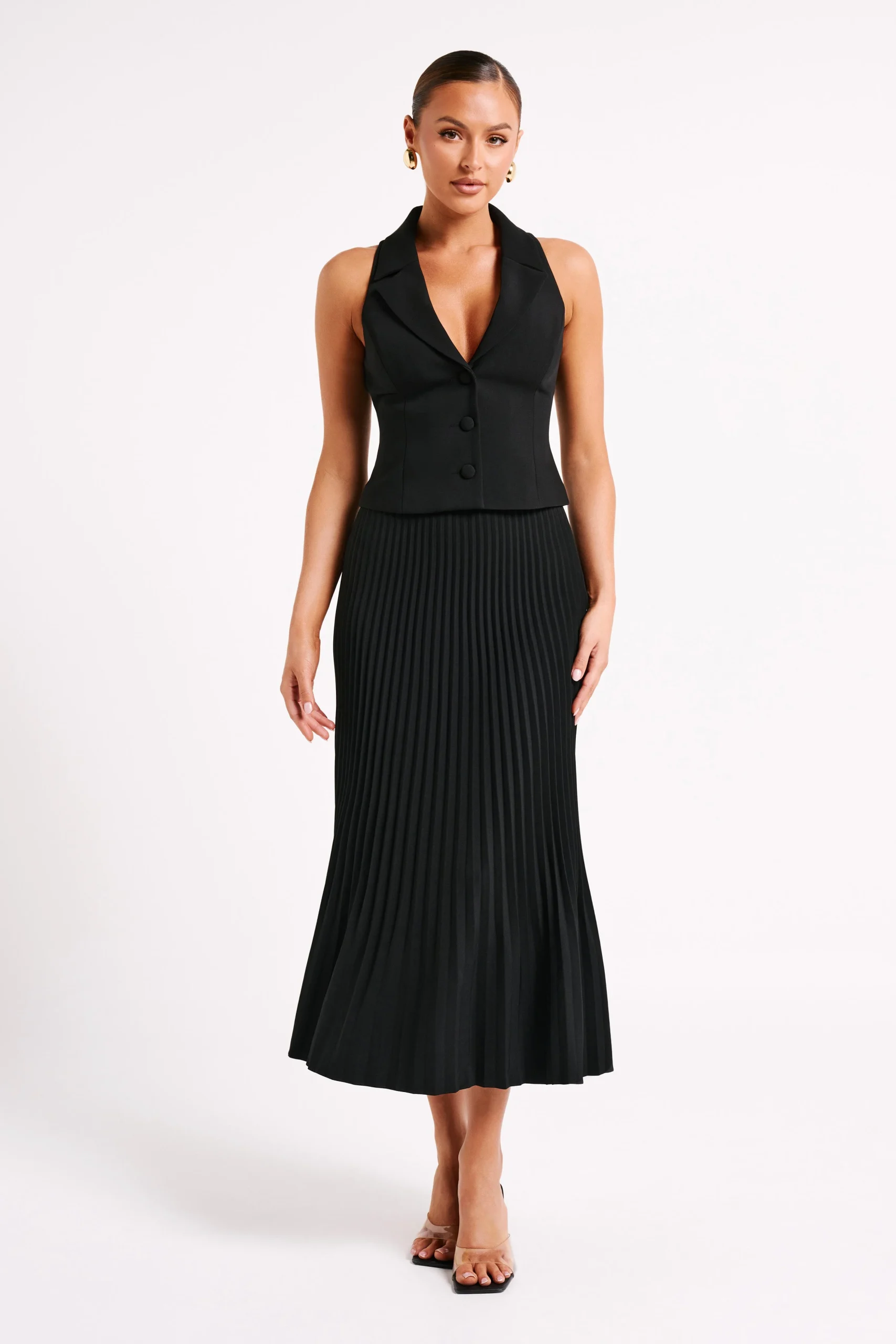 TwylaPleated Suiting Maxi Skirt - Black
