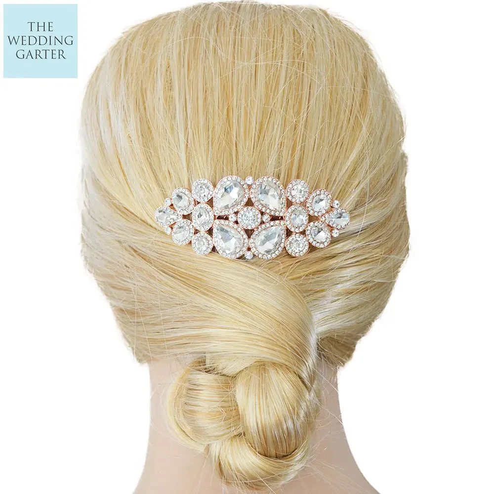 Unique Art Deco Rose Gold Crystal Wedding Hair Comb