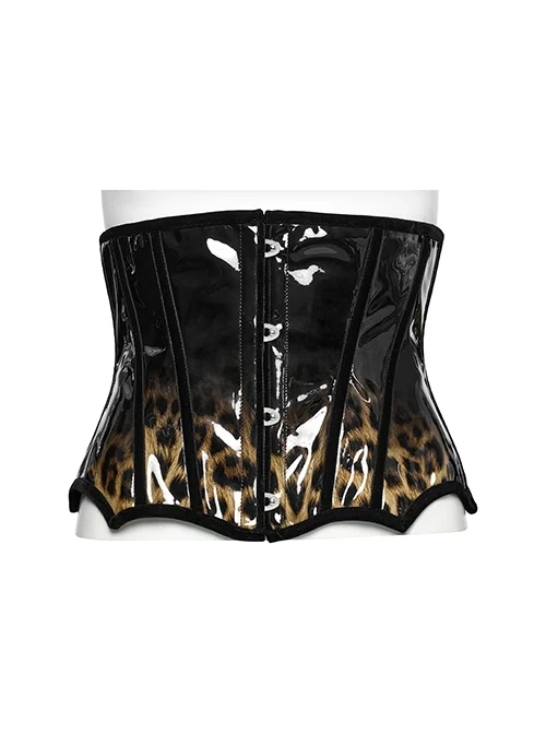 Unique Black Brown Gradient Handsome Leopard Pattern Bat Wing Shape Hem Gothic Style Tight Corset