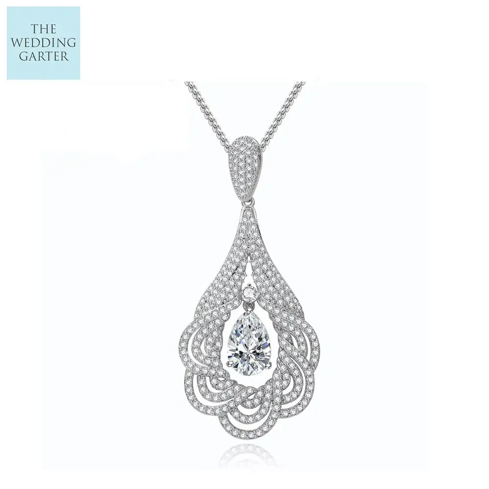Unique Cubic Zirconia Ladies Drop Pendant Event Necklace