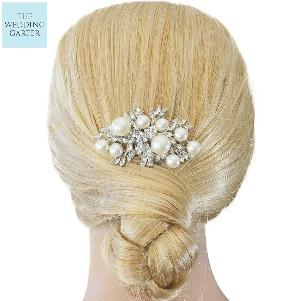 Unique Dainty Pearl & Crystal Wedding Hair Comb