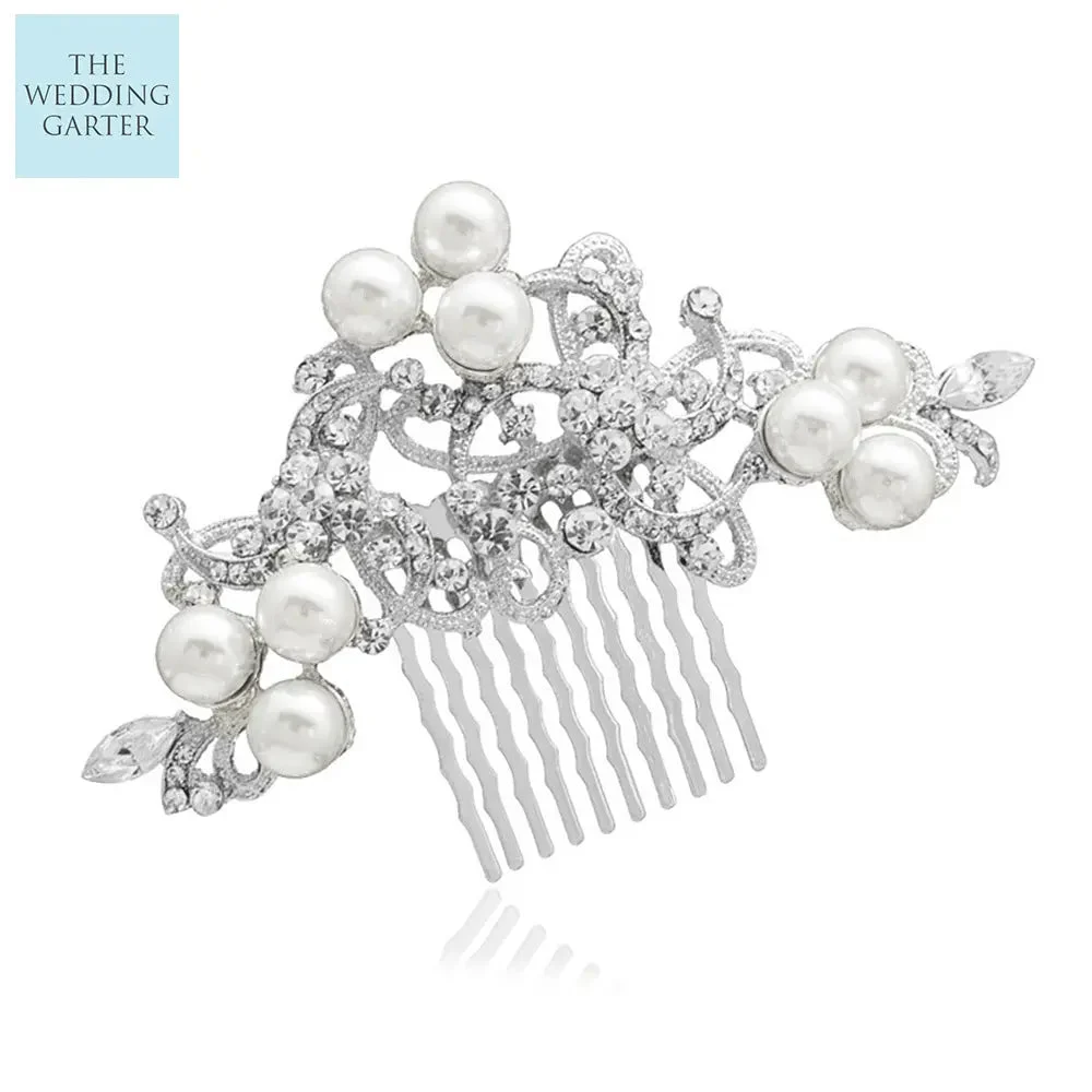 Unique Pearl & Crystal Wedding Hair Comb Online