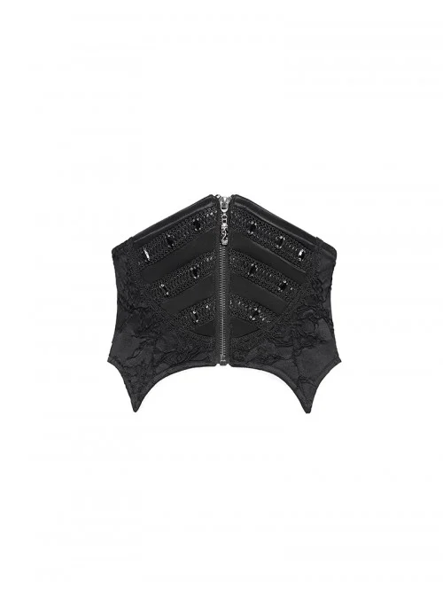 Unique Vintage Black Bat Wing Hem Exquisite Jacquard Dark Lace Decoration Gothic Style Corset