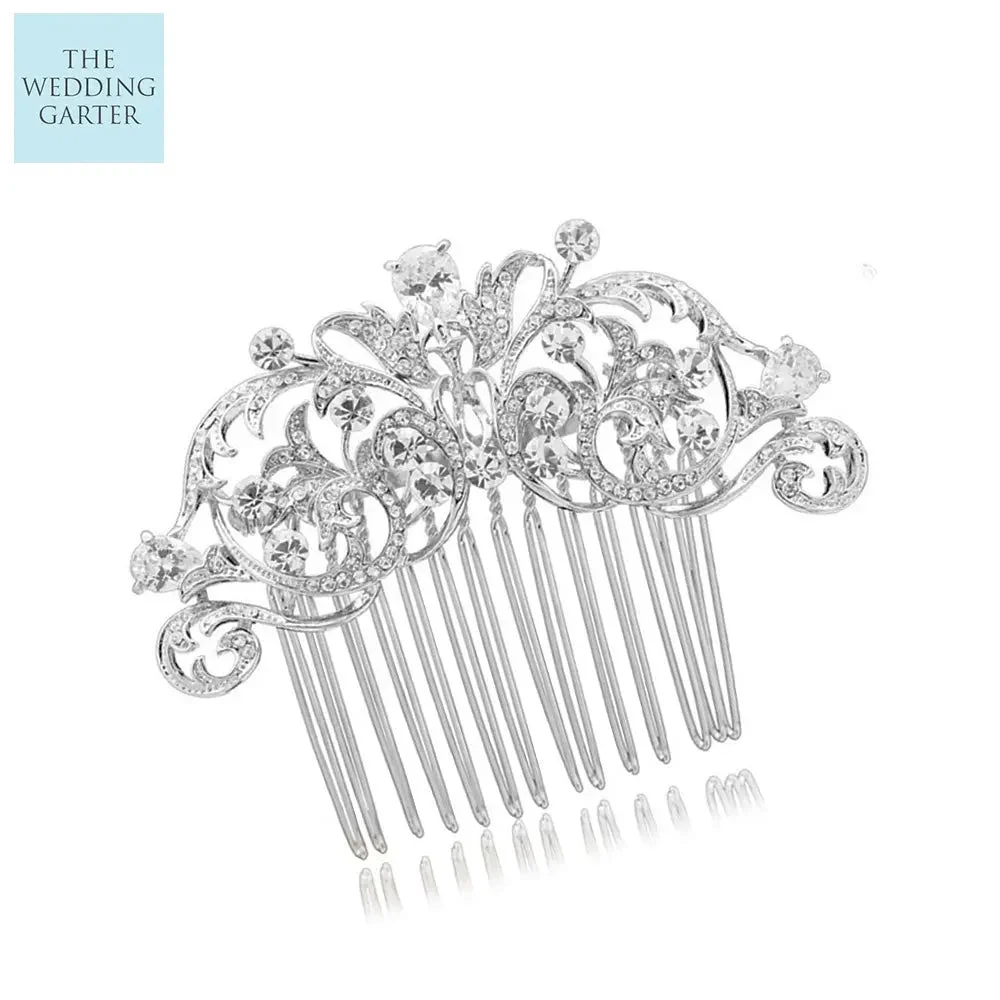 Unique Vintage Silver Rhinestone Wedding Hair Comb