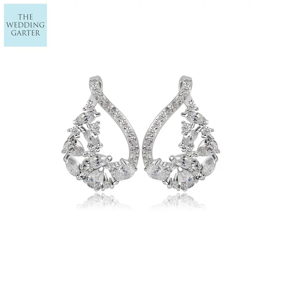 Unique White Gold Colour Cubic Zirconia Bridesmaid Earrings