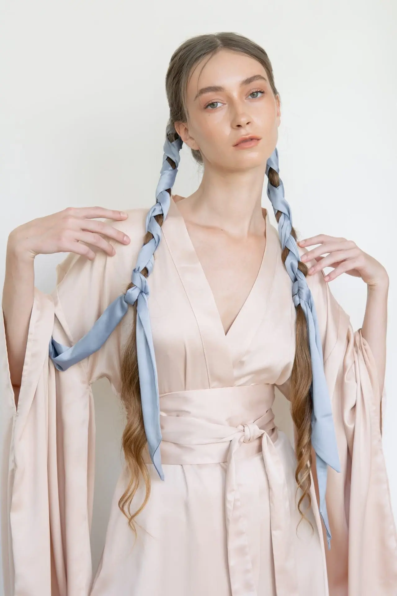 Upcycled Silky Satin Hair Scarf in Blue