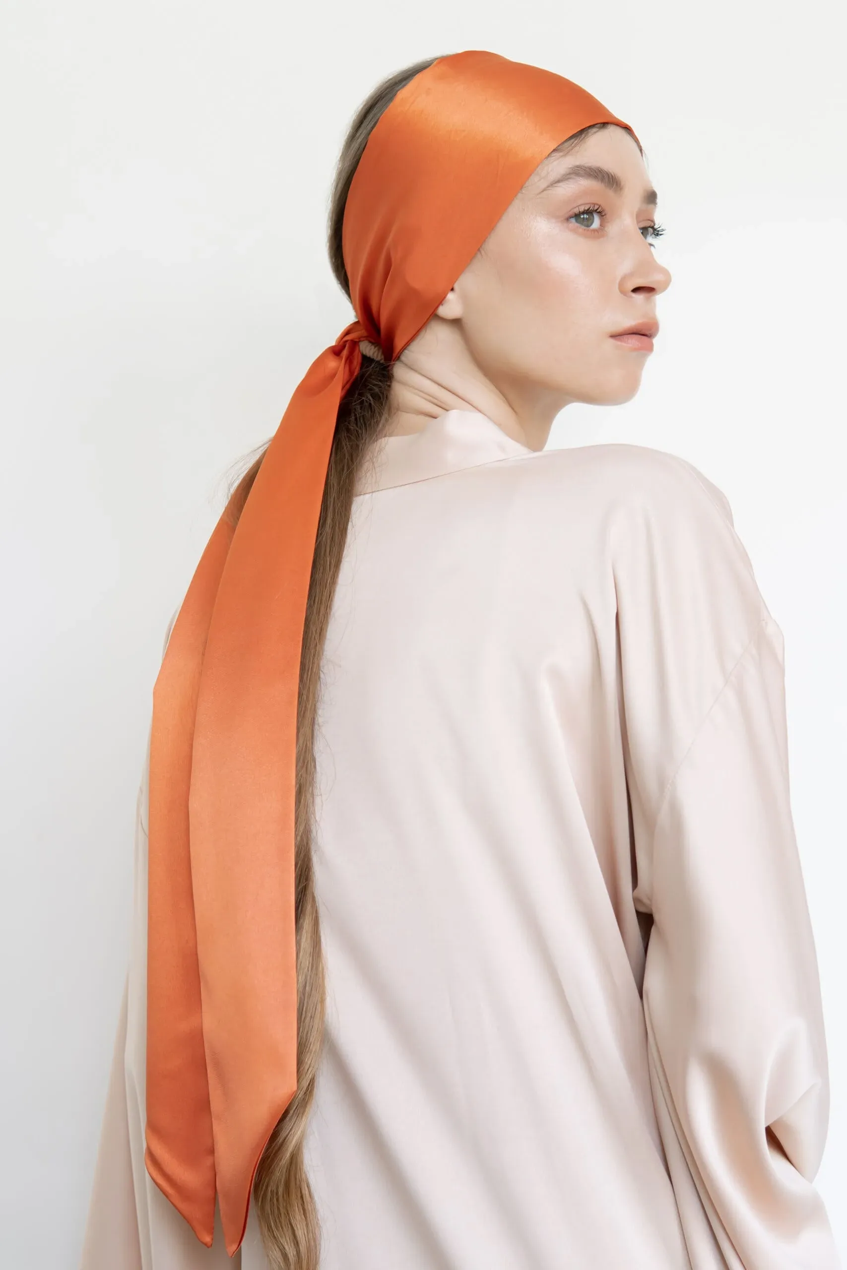 Upcycled Silky Satin Hair Scarf in Burnt Orange