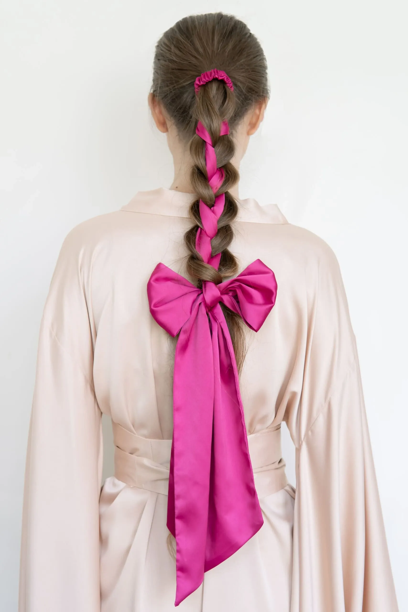Upcycled Silky Satin Hair Scarf in Fuchsia