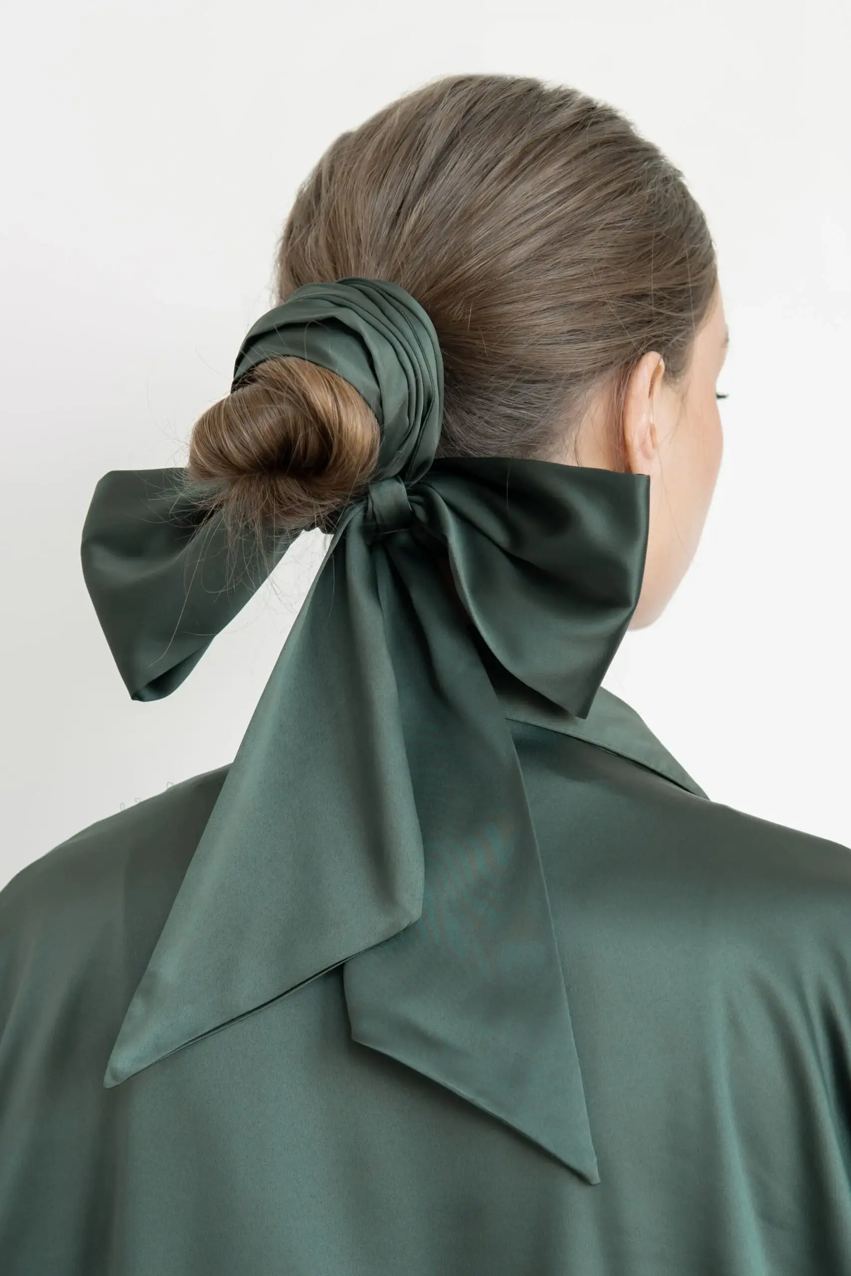 Upcycled Silky Satin Hair Scarf in Green