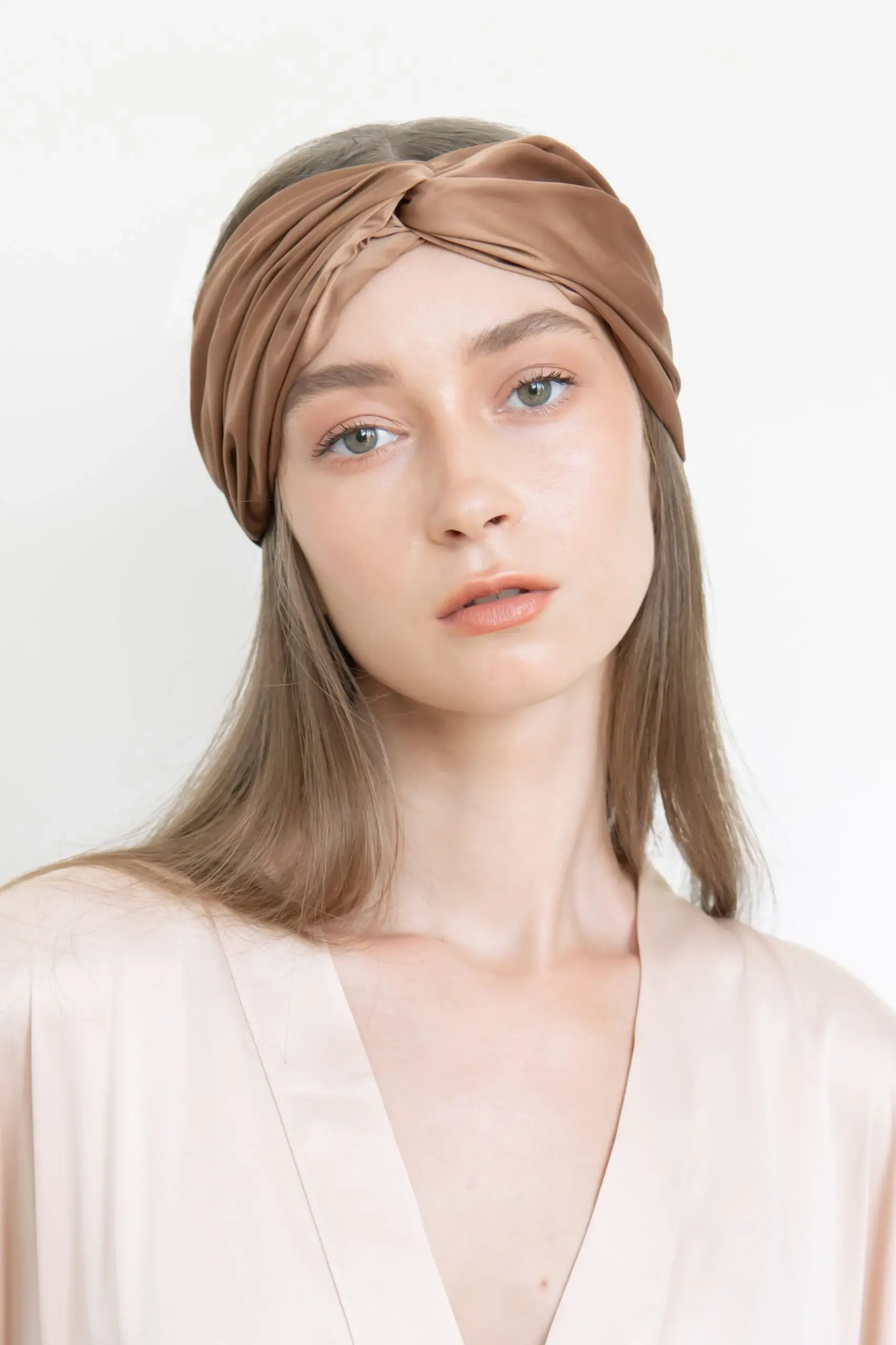 Upcycled Silky Satin Headband with Twist in Copper