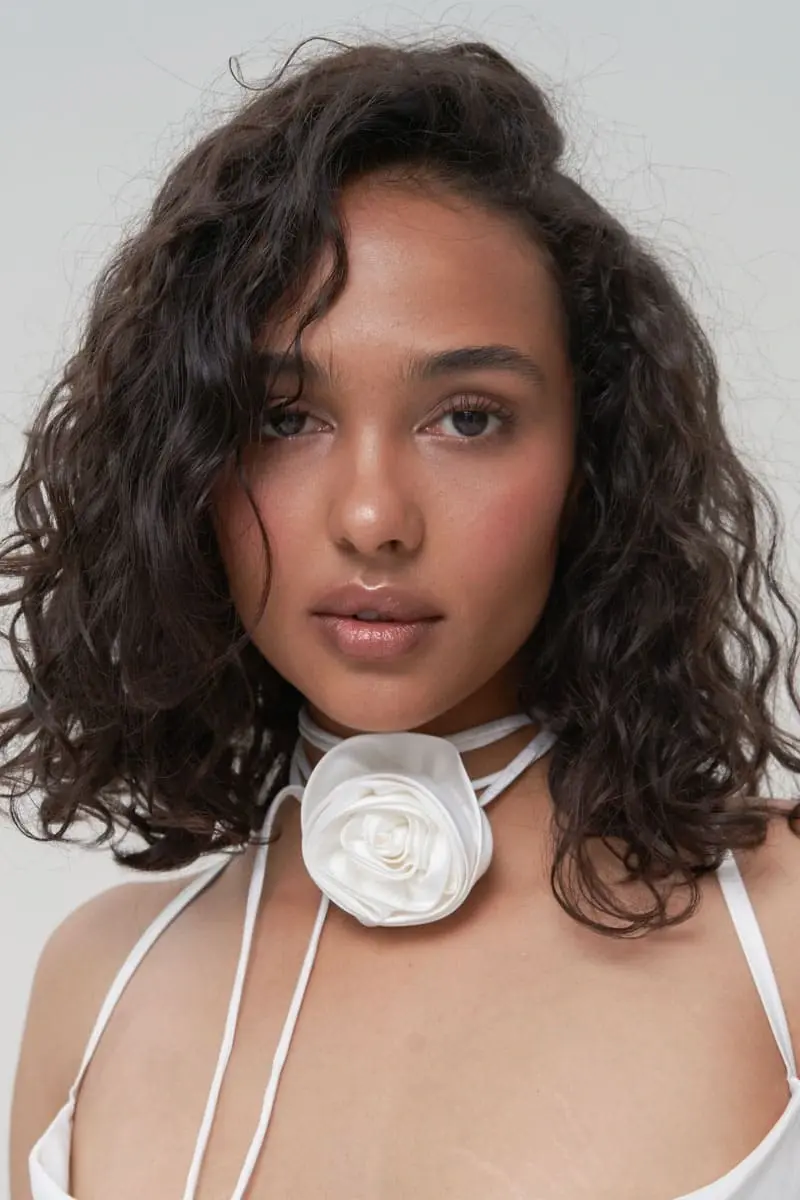 Upcycled Silky Satin Rose Necklace in Ivory White