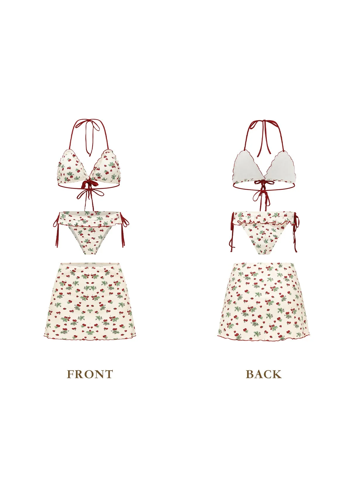 （US Exclusive）Vibrant Strawberry Three-piece Bikini Set