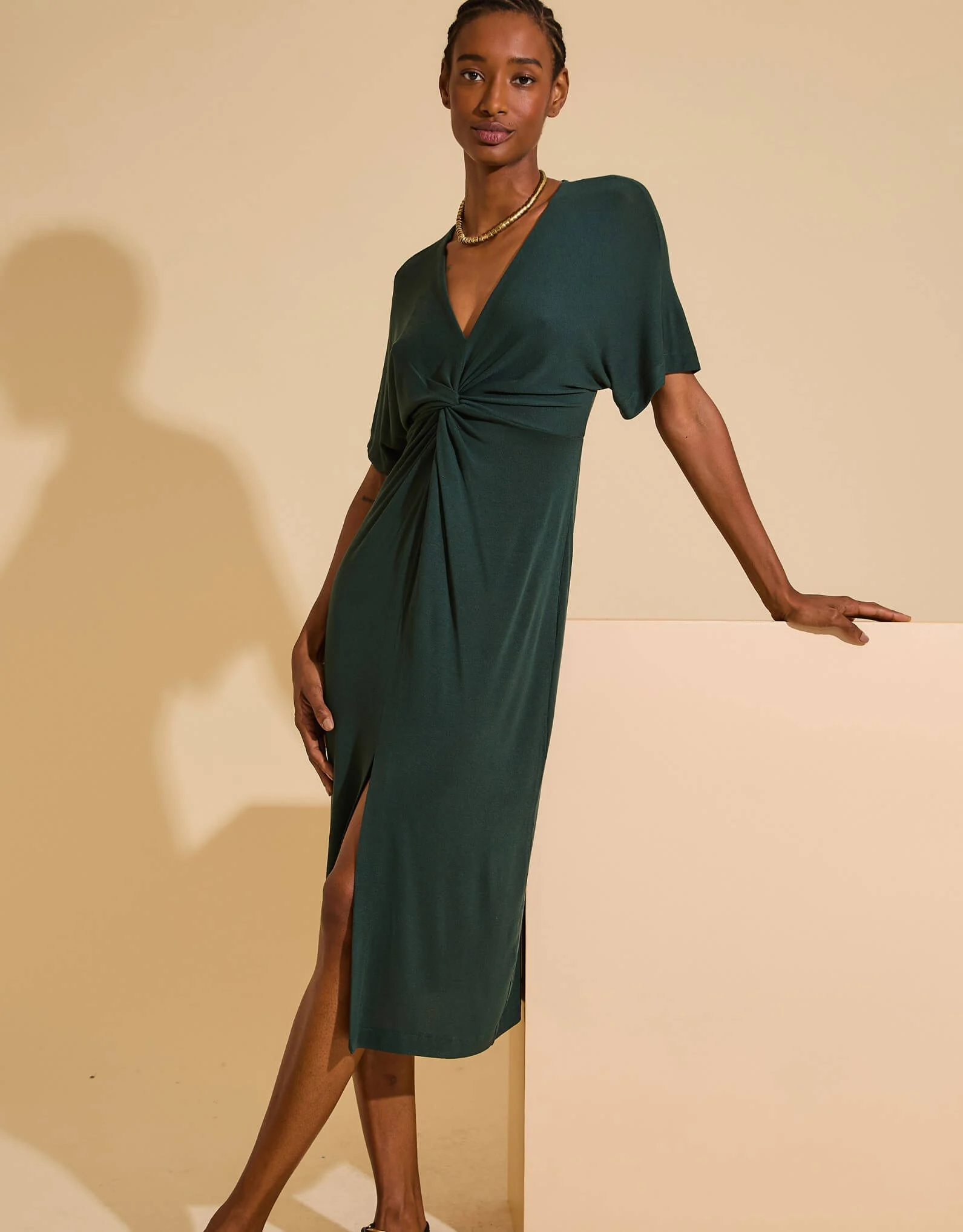 V Neck Cover Up Dress Pine