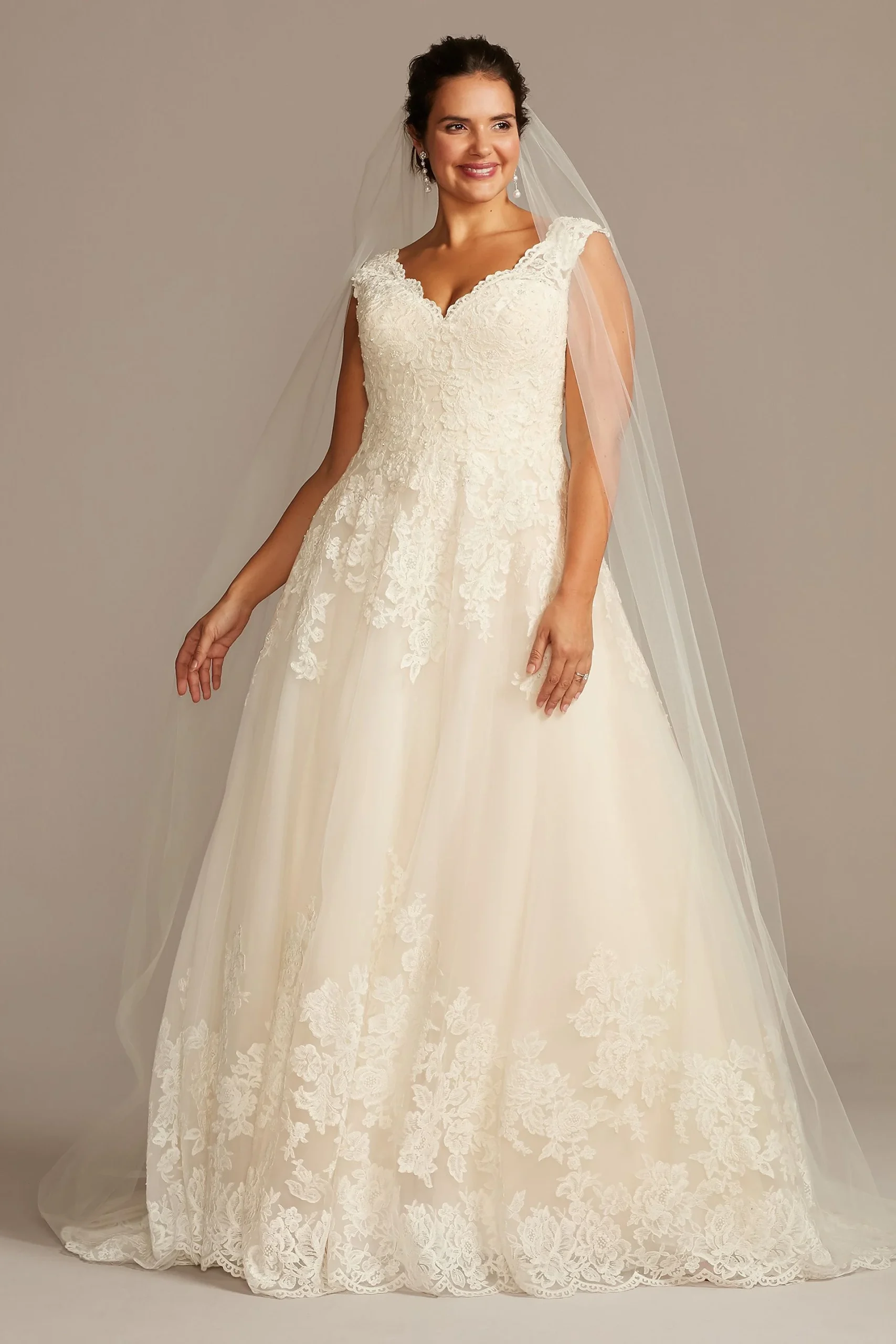 V-Neck Lace Tulle Plus Size Wedding Dress