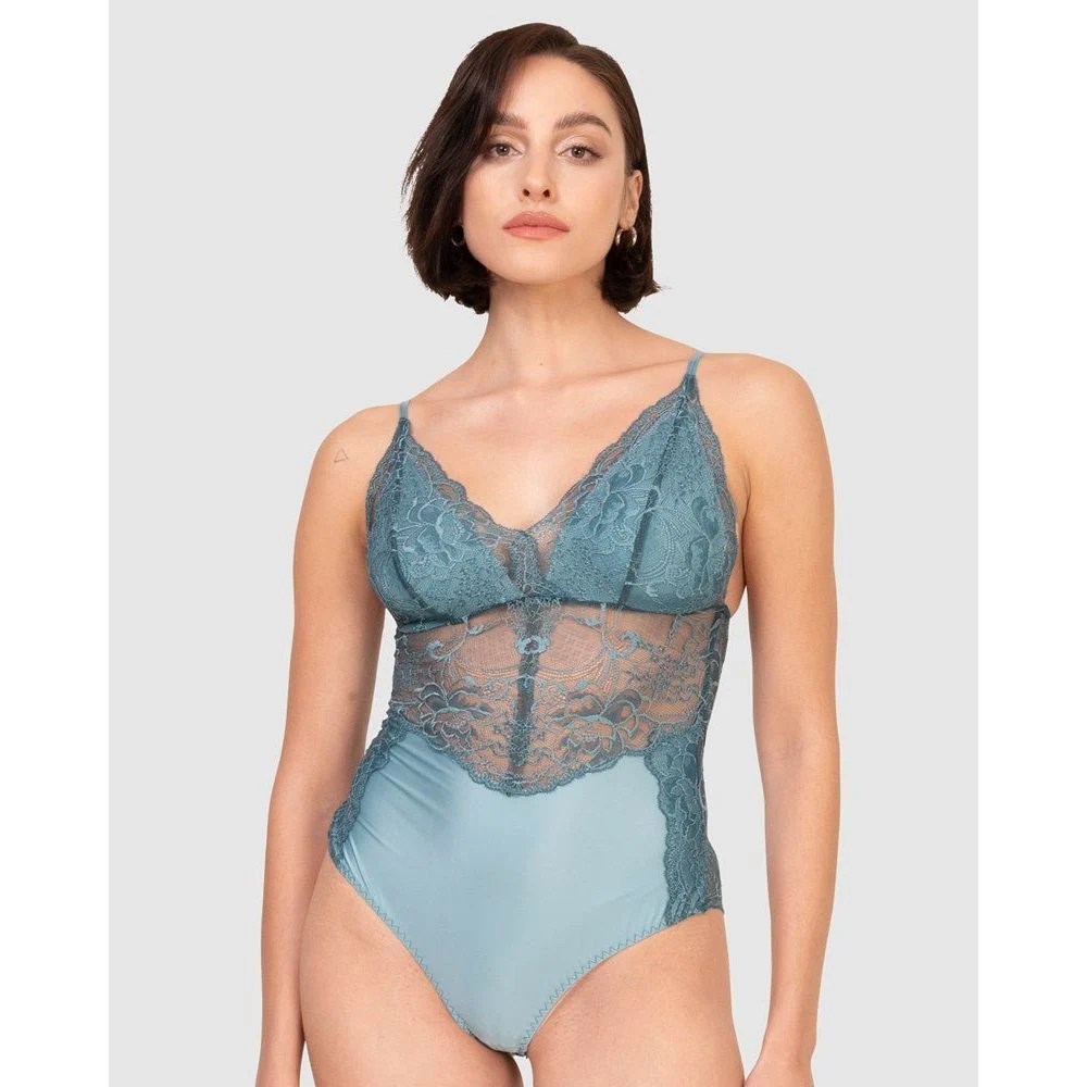 V Neck Sheer Floral Lace Bodysuit