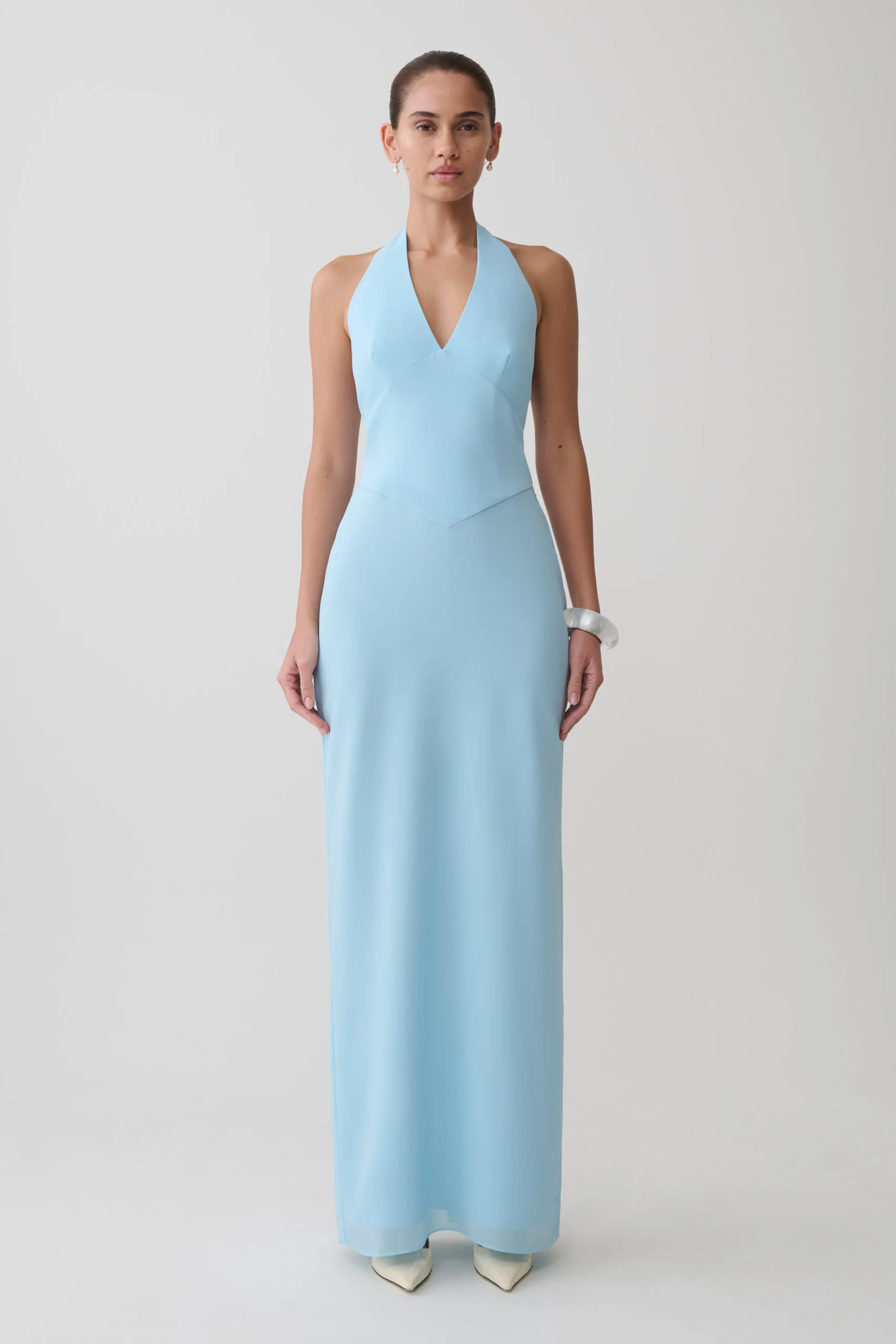 ValentinaChiffon Halter Maxi Dress - Pale Blue