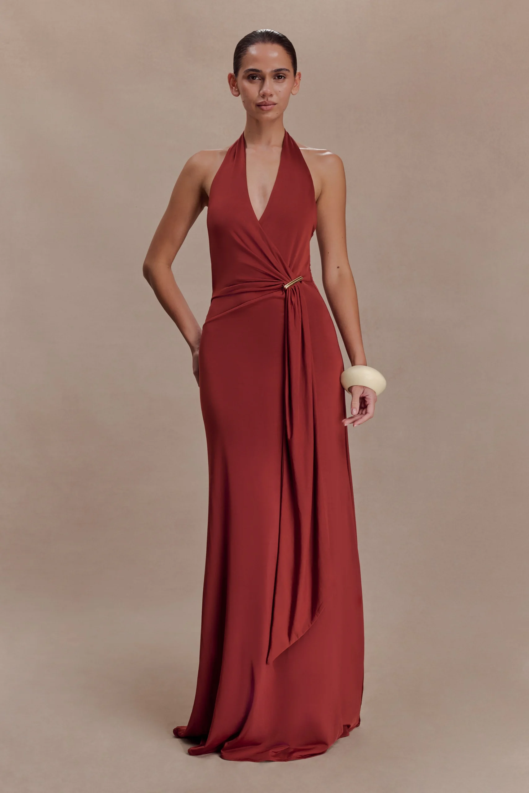 VedaSlinky Halter Maxi Dress - Russet
