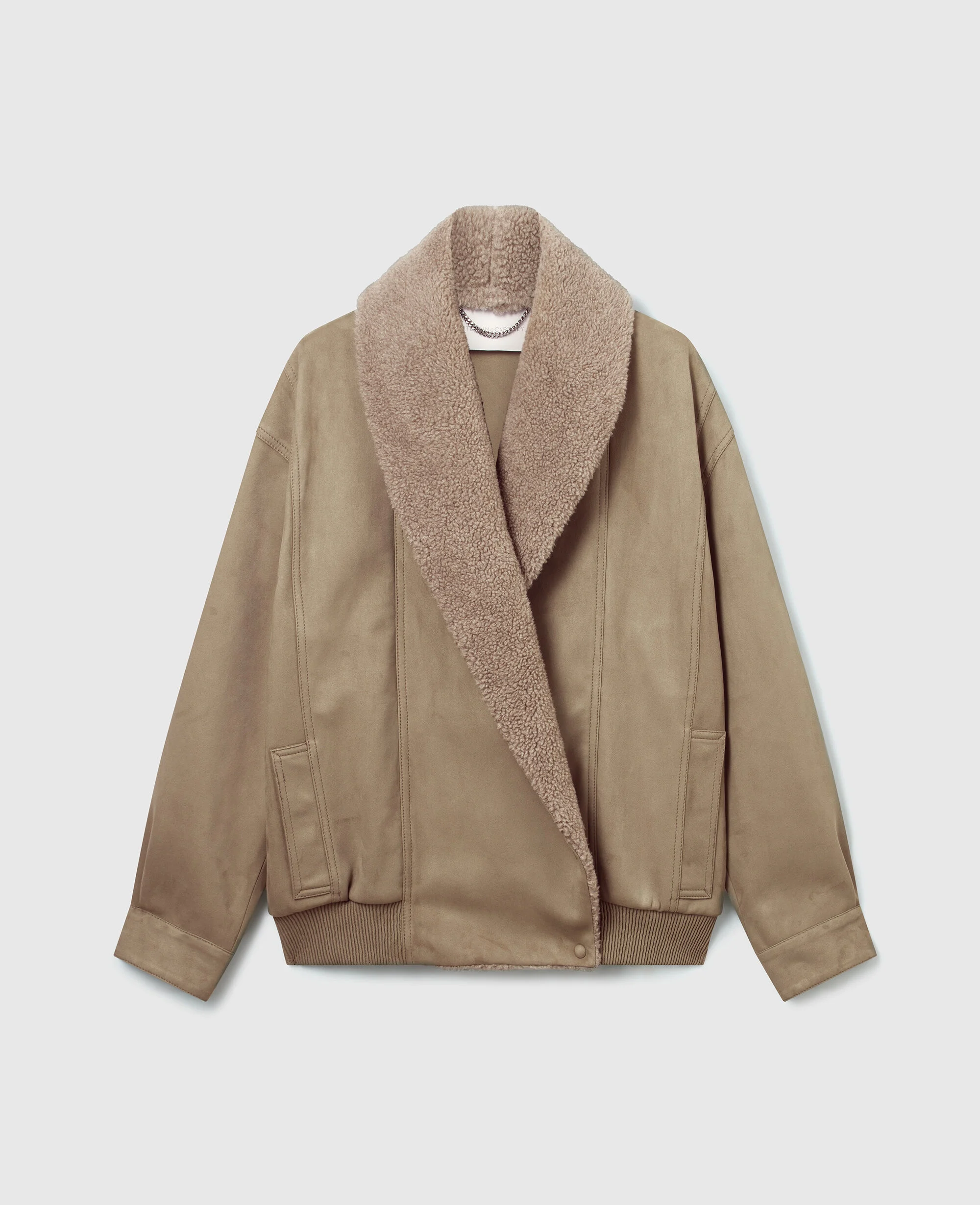Vegan Suede Plush-Trimmed Jacket