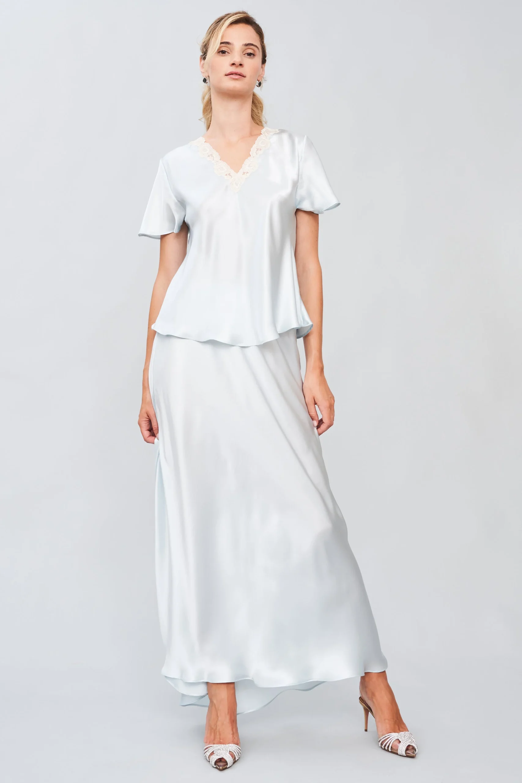 Veil of Morning - Silk Satin Top V Back