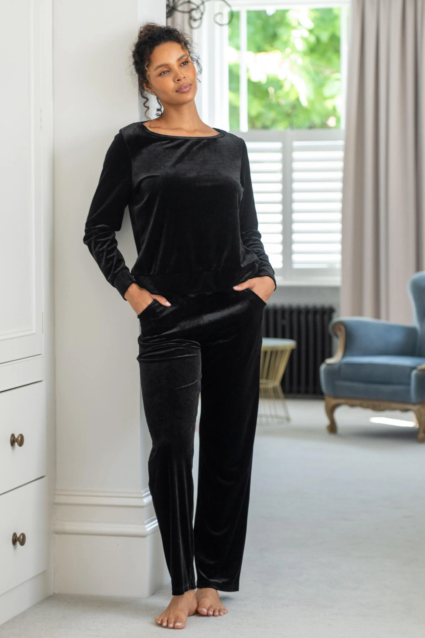 Velour Lounge Pyjama Set - Black