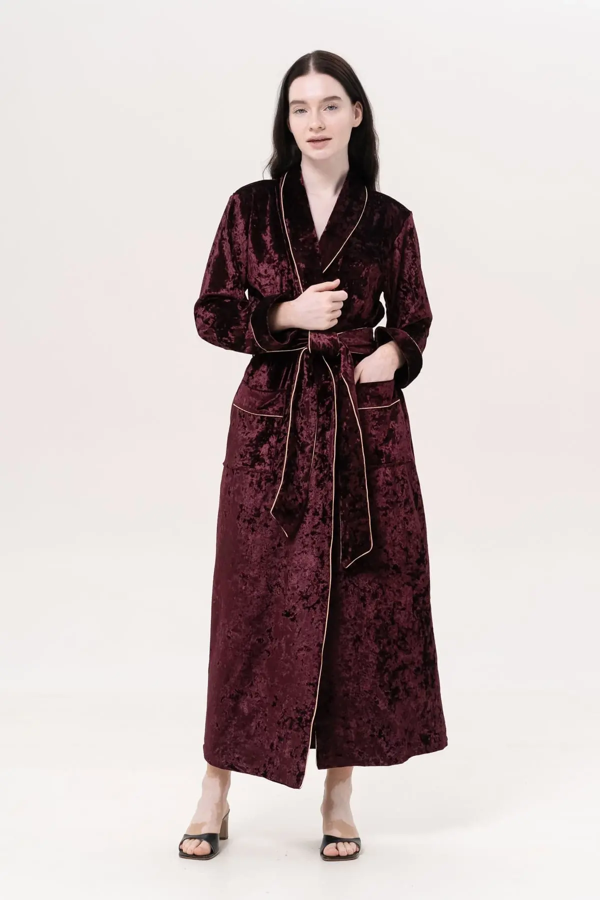 Velvet Dressing Gown in Burgundy