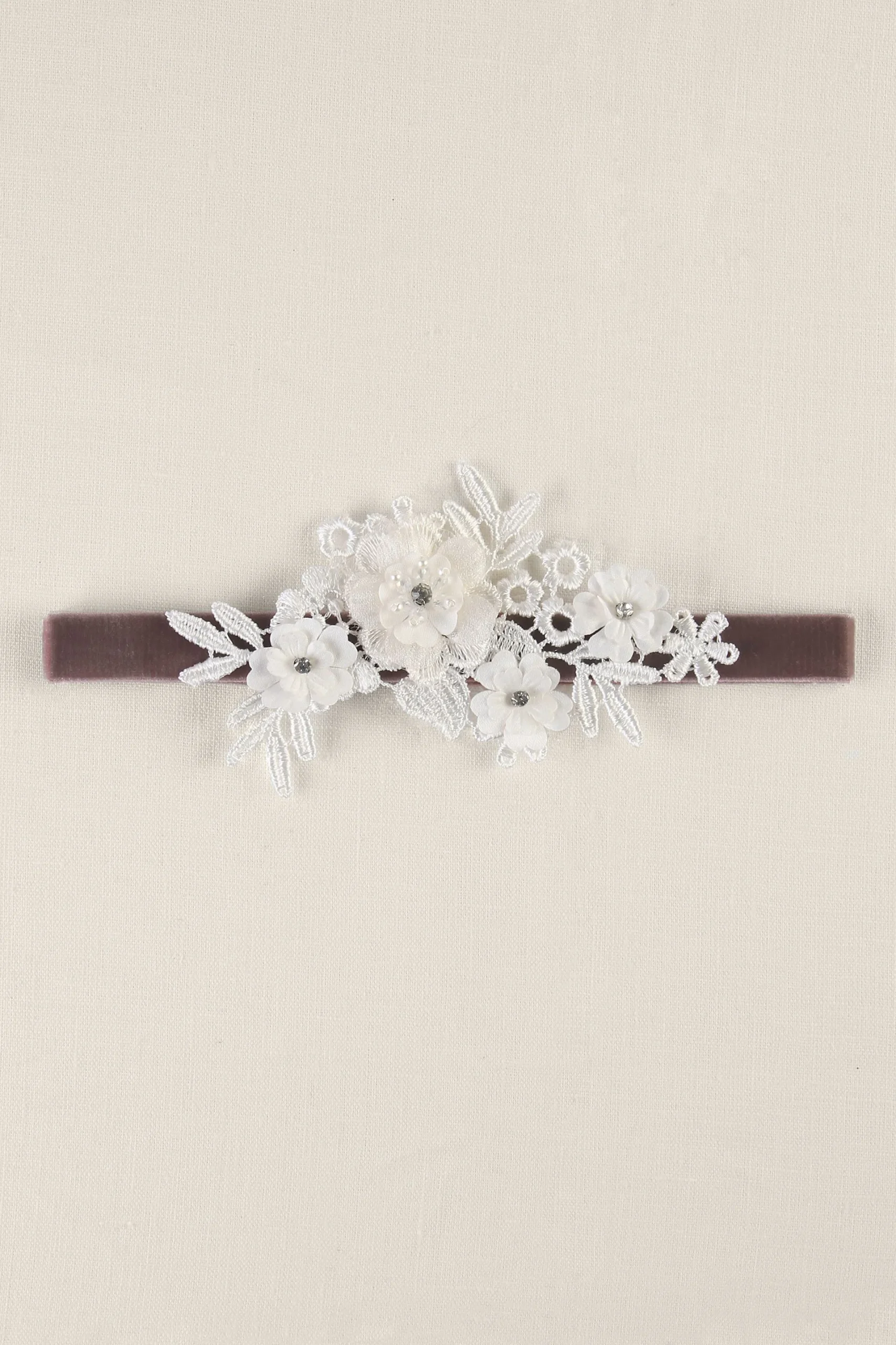 Velvet Elastic Garter with Ivory Applique