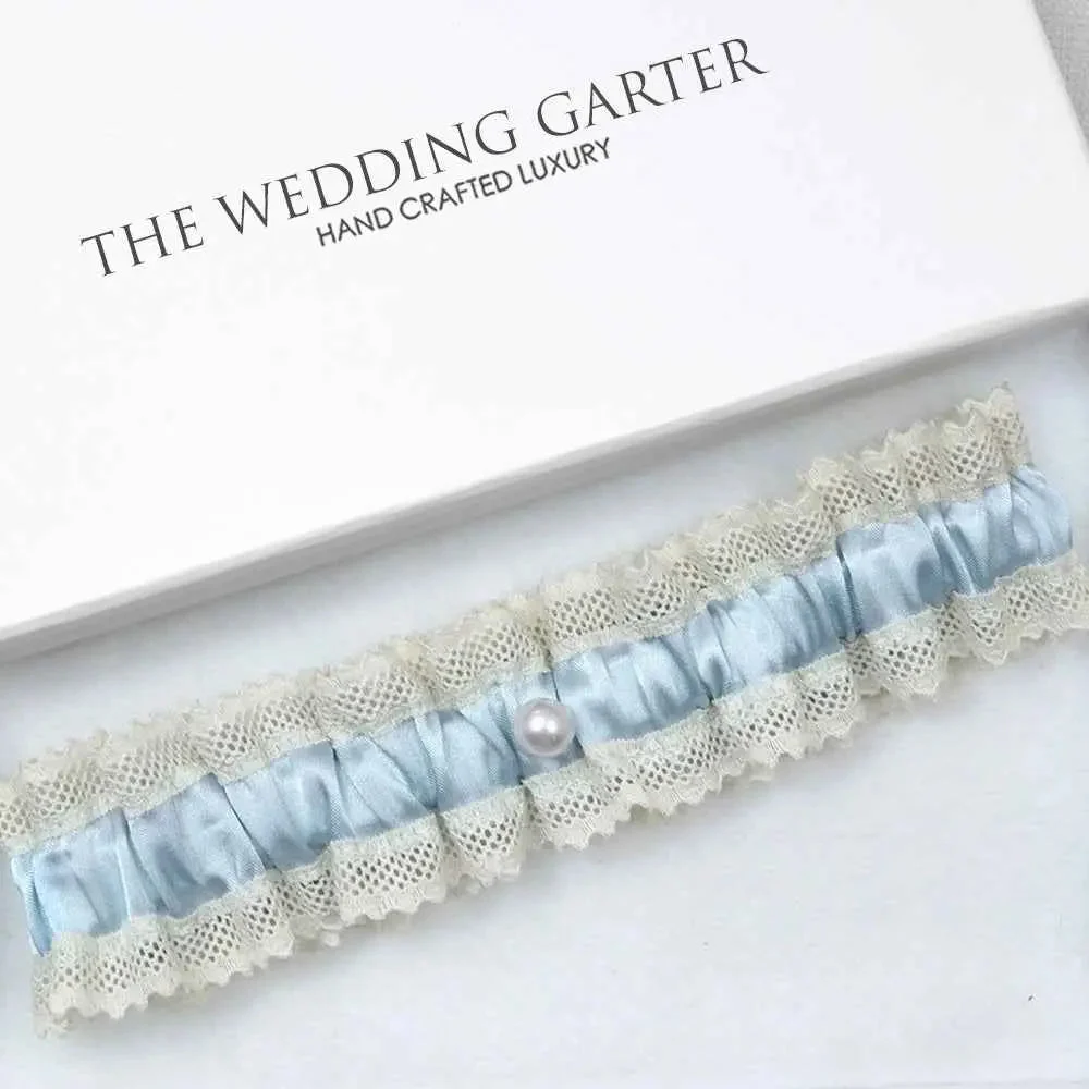 Victoria Blue Satin & Cream Wedding Garter