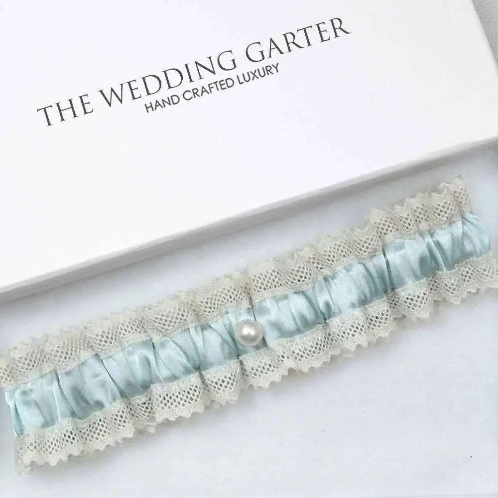 Victoria Teal & Cream Satin Wedding Garter
