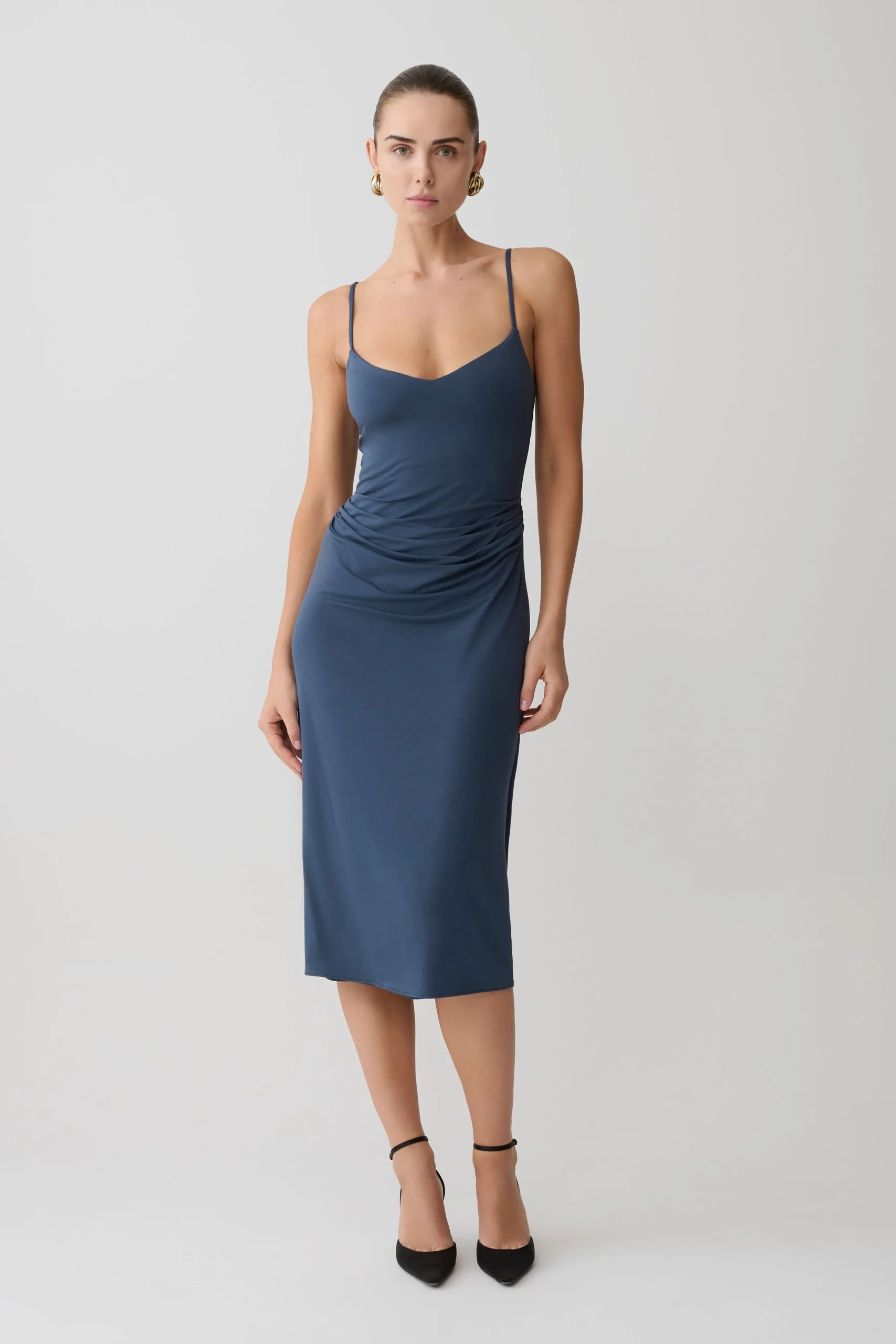 VinaGathered Jersey Midi Dress - Ink Blue