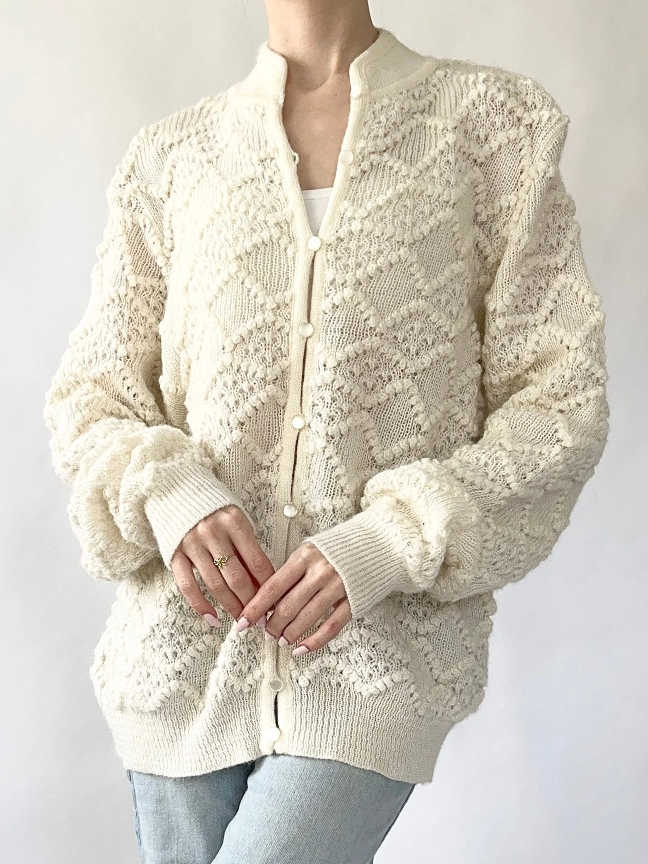 Vintage 1950s 1960s Wool Blend Cardigan Sweater (M/L)