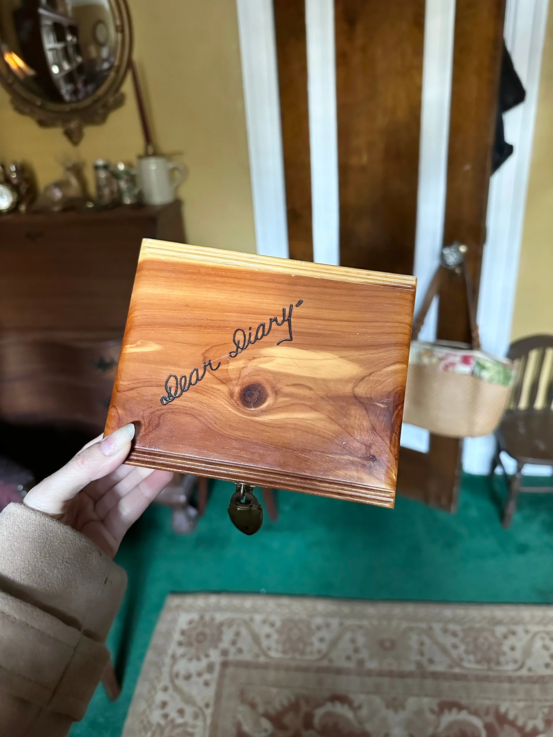 Vintage 1950s Cedar Wood “Dear Diary…” Trinket Jewelry Box