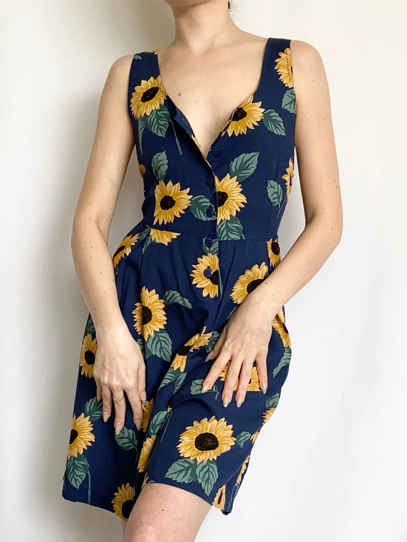 Vintage 1990s Navy Summer Sunflower Romper (S)