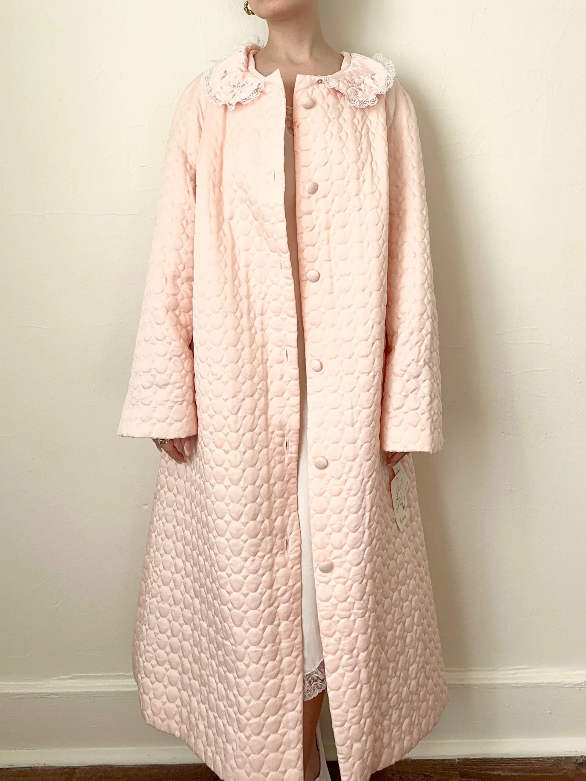 Vintage 60s Pink Quilted Dressing Robe (M)