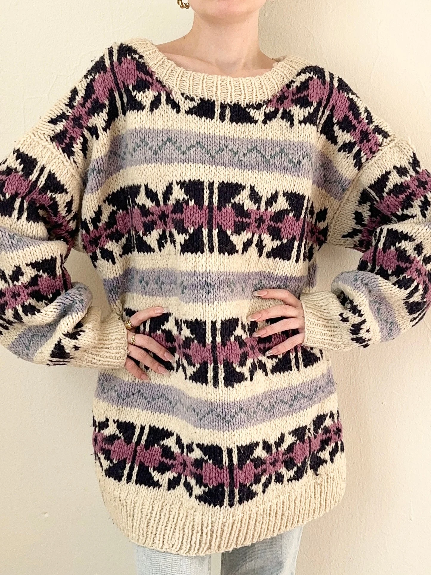 Vintage 60s Pure Wool Hand Knit Ecuadorian Sweater (M/L)
