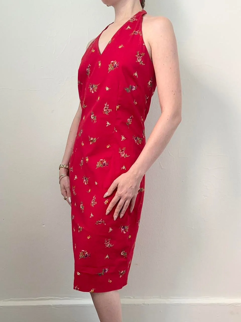 Vintage 90s Ralph Lauren Red Floral Halter Dress (4)