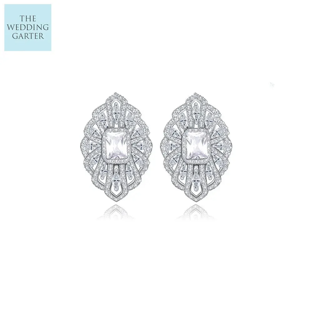 Vintage Art Deco Style Clear CZ Diamond Stud Earrings