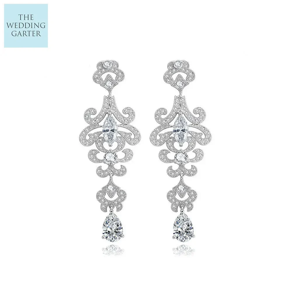 Vintage Cubic Zirconia Long Chandelier Bridal Earrings
