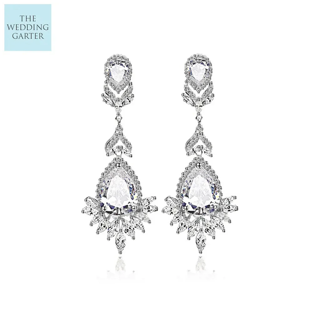 Vintage Cubic Zirconia Long Dangle Chandelier Earrings
