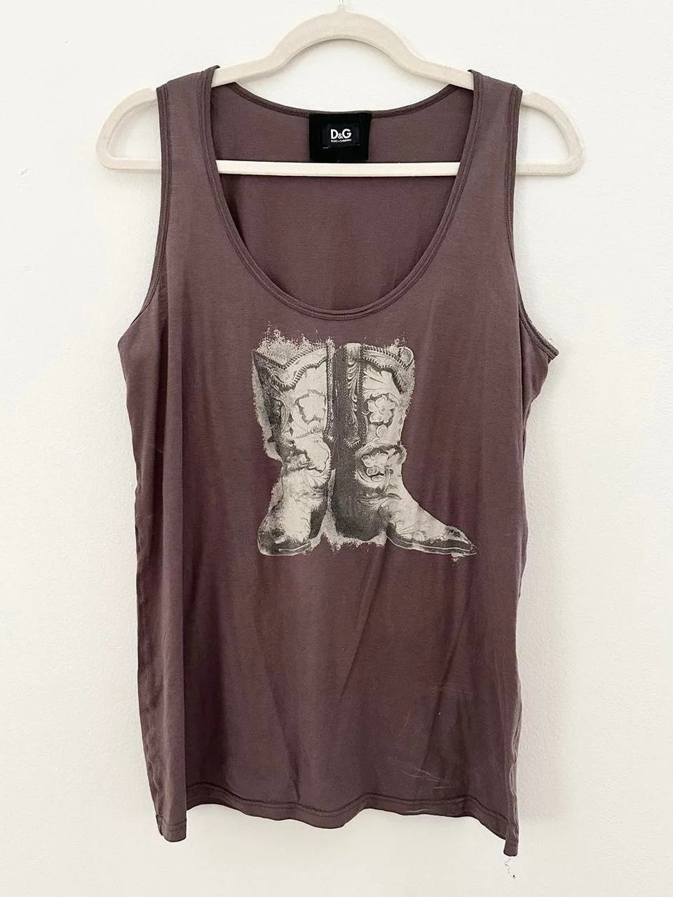Vintage Dolce & Gabbana Brown Cowboy Boots Tank Top (XL)